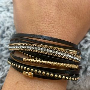 Maurices Black/Gold Faux Leather Wrap Bracelet